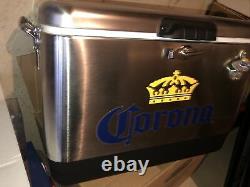 Corona Ice Chest Cooler Avec Ouvre-bouteille & Lock 51l /54 Quart Stainless Acier
