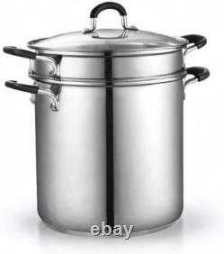 Cuiseur à pâtes et cuiseur vapeur polyvalent en acier inoxydable de 12 quarts avec couvercle en verre