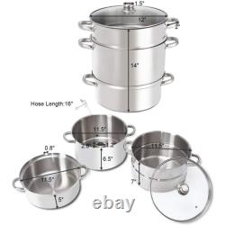 Cuiseur vapeur / extracteur de jus de fruits et légumes en acier inoxydable de 10,4 litres Cuiseur vapeur / extracteur de jus de fruits et légumes en acier inoxydable de 10,4 litres