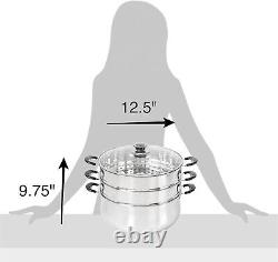 Cuiseur vapeur polyvalent en acier inoxydable de 8 litres avec couvercle en verre et fond triple épaisseur