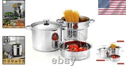 Cuit-pâtes et cuiseur vapeur en acier inoxydable polyvalent de 8 quarts - Ensemble de 4 pièces Cuit-pâtes et cuiseur vapeur en acier inoxydable polyvalent de 8 quarts - Ensemble de 4 pièces