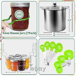 Cuit-pot à conserve avec rack et bocaux Mason, 20 quarts en acier inoxydable