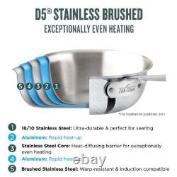 D5 Casserole en Acier Inoxydable Brossé à 5 Couches de 4 Quarts, Compatible Induction et Securisée pour le Gril au Four