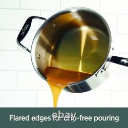 D5 Casserole en Acier Inoxydable Brossé à 5 Couches de 4 Quarts, Compatible Induction et Securisée pour le Gril au Four