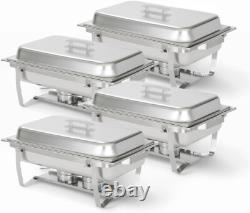 Ensemble Élégant de 4 Récipients Chafing en Acier Inoxydable de 8 Quartes Garde les Aliments Chauds et Prêts