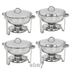 Ensemble de 4 Chafing Dish Rond 5 Quart Plateau en Acier Inoxydable Buffet Traiteur