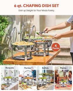 Ensemble de 4 chafing dishes ronds en acier inoxydable de 6 litres pour buffet Wilprep