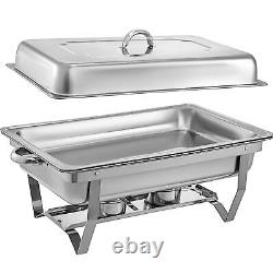 Ensemble de 4 plateaux de buffet en acier inoxydable de 9,5 litres pour réchaud de buffet, couleur argentée