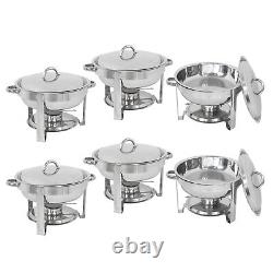 Ensemble de 6 chafing dish buffet ronds avec couvercle et réchaud en acier inoxydable de 5 litres