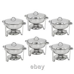 Ensemble de 6 chafing dish buffet ronds avec couvercle et réchaud en acier inoxydable de 5 litres