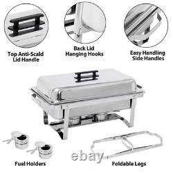 Ensemble de 6 plats chafing rectangulaires de 8 quarts en acier inoxydable avec pieds repliables