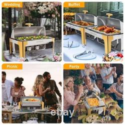 Ensemble de buffet de 3 packs de plats chafing Roll Top avec accents dorés, 9 quarts en acier inoxydable, certifié NSF