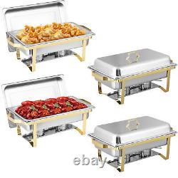 Ensemble de buffet de 4 plats chafing en acier inoxydable de 8QT dorés et argentés