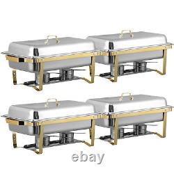 Ensemble de buffet de 4 plats chafing en acier inoxydable de 8QT dorés et argentés