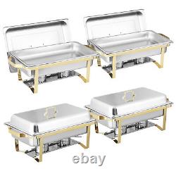 Ensemble de buffet de 4 plats chafing en acier inoxydable de 8QT dorés et argentés