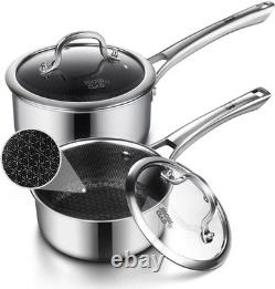 Ensemble de casseroles antiadhésives de 1,5 litre et 2,5 litres en acier inoxydable, compatible avec l’induction et le four