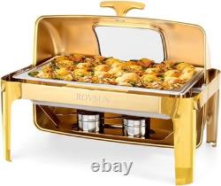 Ensemble de chafing dish à couvercle relevable de 9 quarts en acier inoxydable avec couvercle relevable à 90/180° doré