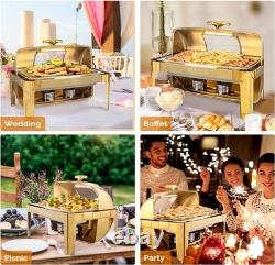 Ensemble de chafing dish à couvercle relevable de 9 quarts en acier inoxydable avec couvercle relevable à 90/180° doré
