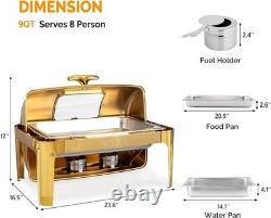 Ensemble de chafing dish à couvercle relevable de 9 quarts en acier inoxydable avec couvercle relevable à 90/180° doré