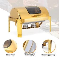 Ensemble de chafing dish à couvercle relevable de 9 quarts en acier inoxydable avec couvercle relevable à 90/180° doré