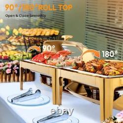 Ensemble de chafing dish à couvercle relevable de 9 quarts en acier inoxydable avec couvercle relevable à 90/180° doré