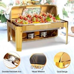 Ensemble de chafing dish à couvercle relevable de 9 quarts en acier inoxydable avec couvercle relevable à 90/180° doré