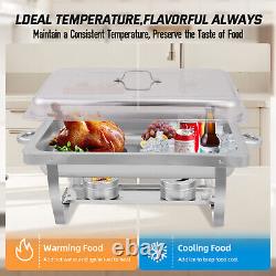 Ensemble de chafing dish en acier inoxydable avec bac à nourriture de 8 quarts couleur argent