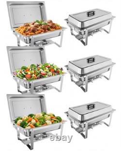 Ensemble de chafing dish rectangulaire argenté en acier inoxydable de 8 quarts pour buffet et traiteur