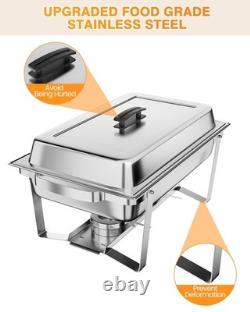 Ensemble de chafing dish rectangulaire argenté en acier inoxydable de 8 quarts pour buffet et traiteur