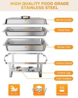 Ensemble de chafing dish rectangulaire argenté en acier inoxydable de 8 quarts pour buffet et traiteur