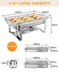 Ensemble de chafing dish rectangulaire argenté en acier inoxydable de 8 quarts pour buffet et traiteur