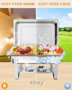 Ensemble de chafing dish rectangulaire argenté en acier inoxydable de 8 quarts pour buffet et traiteur