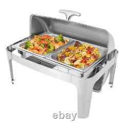 Ensemble de plats de maintien au chaud en acier inoxydable robuste à couvercle roulant 9,54 quart