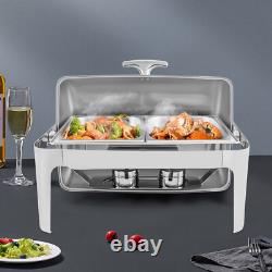 Ensemble de plats de maintien au chaud en acier inoxydable robuste à couvercle roulant 9,54 quart