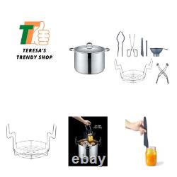 Ensemble de pot de mise en conserve en acier inoxydable de 20 quarts. Comprend un support à canner, des pinces, un bocal.
