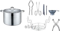 Ensemble de pot de mise en conserve en acier inoxydable de 20 quarts. Comprend un support à canner, des pinces, un bocal.