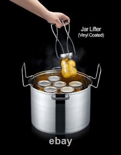 Ensemble de pot de mise en conserve en acier inoxydable de 20 quarts. Comprend un support à canner, des pinces, un bocal.