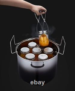 Ensemble de pot de mise en conserve en acier inoxydable de 20 quarts. Comprend un support de mise en conserve, des pinces, un couvercle de bocaux.