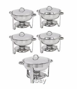 Ensemble de réchaud buffet rond à chafer avec couvercle 5 quarts en acier inoxydable (lot de 5)