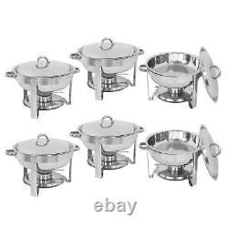 Ensemble de réchaud de buffet rond Chafing Dish avec couvercle 5 litres en acier inoxydable - Lot de 6