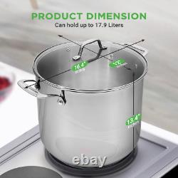 Faitout en acier inoxydable 19 quarts 18/8 de qualité alimentaire, robuste et compatible avec l'induction