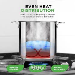 Faitout en acier inoxydable 19 quarts 18/8 de qualité alimentaire, robuste et compatible avec l'induction