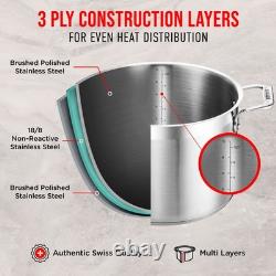 Faitout en acier inoxydable avec couvercle 16 quart, acier inoxydable durable 18/8, Imp