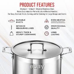 Faitout en acier inoxydable avec couvercle 16 quarts, acier inoxydable durable 18/8, Imp