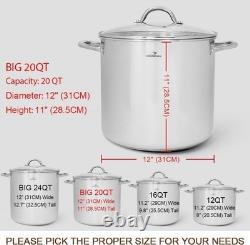 Faitout en acier inoxydable de 20 quarts polyvalent, sûr pour le four et la cuisinière