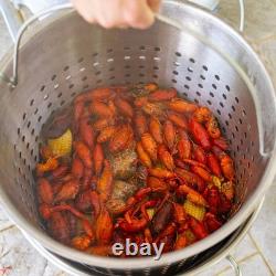 Faitout en acier inoxydable de 82 quarts avec panier, parfait pour les soupes, les ébullitions et les ragoûts.
