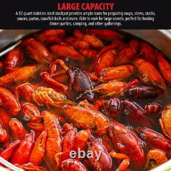 Faitout en acier inoxydable de 82 quarts avec panier, parfait pour les soupes, les ébullitions et les ragoûts.