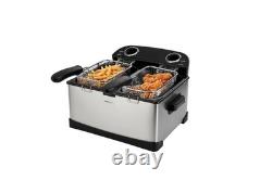 Friteuse électrique à double cuve en acier inoxydable de 4 litres / 4,2 quarts, 1800 W, Du