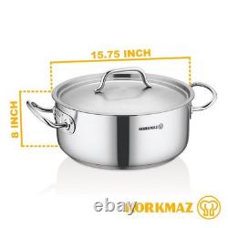 Korkmaz Marmite basse en acier inoxydable 18/10 avec une capacité de 26,5 quarts, a2743