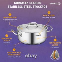 Korkmaz Marmite basse en acier inoxydable 18/10 avec une capacité de 26,5 quarts, a2743